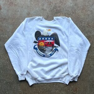 Vintage 90s Hanes Operation Desert Storm Sweatshirt Mens XL White Made in USA